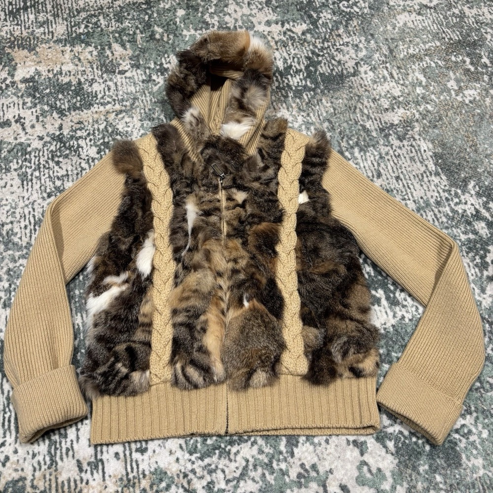Gaby & Eden Rabbit Fur Jacket Womens Small Zip Up Wool Blend